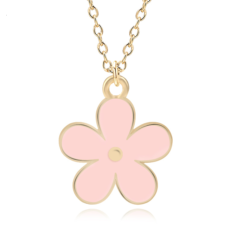 

Sweet Enamel Colorful Flower Necklace Cute Mini Alloy Gold Chain Daisy Plants Pendants Necklaces For Women Jewelry Collares