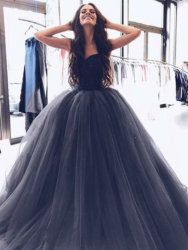 

2019 Tulle Quinceanera Dresses Sweetheart Sleeveless Lace Floor Length Ball Gown Prom Dresses Sweet Quinceanera Gowns, Silver