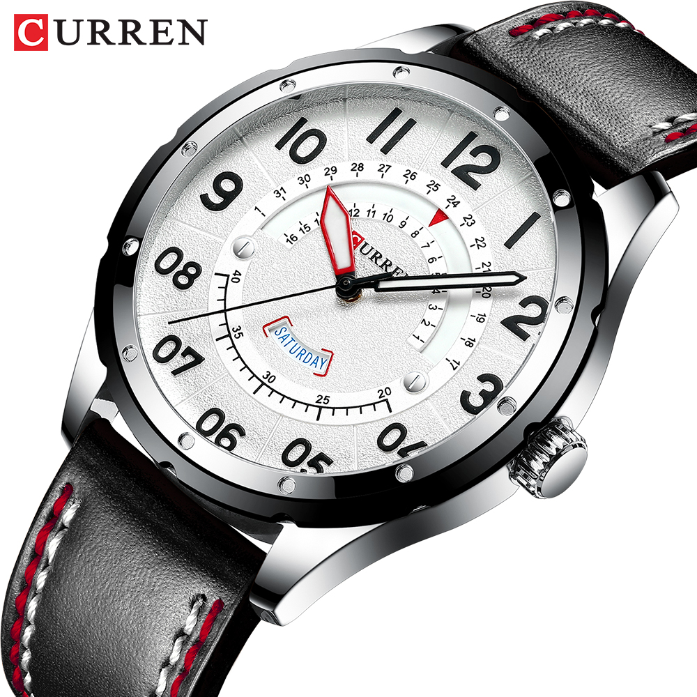 

CURREN Mens Watches Top Luxury Brand Men Leather Watches Casual Quartz Wristwatch for Men Relogio Masculino Clock Male Business, Slivery;brown