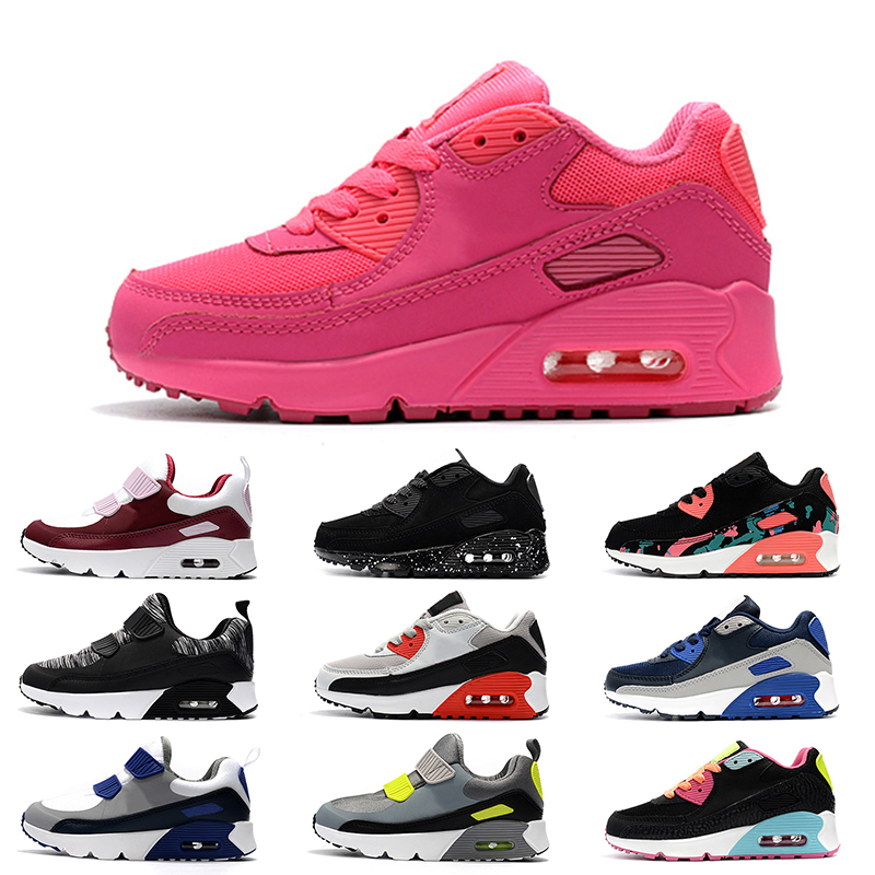 

High Quality Kids Sneakers Children Girls Boys Youth 90 Shoes Pink Triple White Black Blue Red Slip-on Big Childrens Kids Trainers 28-3, A17