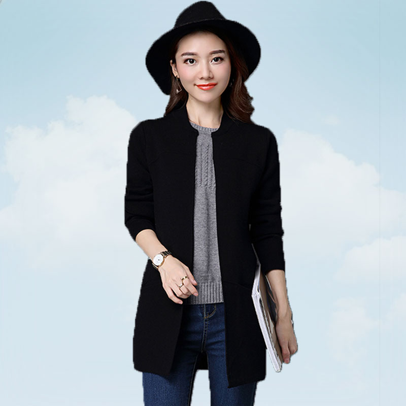

Knit Cardigan Women Loose Large Size Autumn 2019 Pure Color Wild Medium Long Simple Female Sweater Pink Low Round Neck Coat SS62, Rose red
