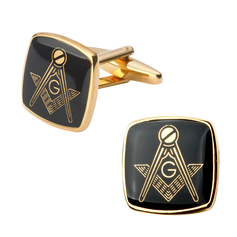 

High-quality Copper Cufflinks Simple Gold Black Bottom Masonic Men's Suit Daily Accessories Gifts French Shirt Square Cuff Links