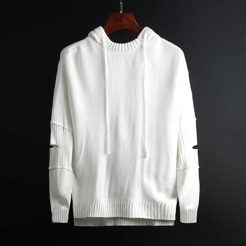 

2019 New Fashion Brand Hooded Sweaters Mens Pullovers Slim Fit Jumpers Knit Solid Color Winter Korean Style Casual Clothing Men, Black