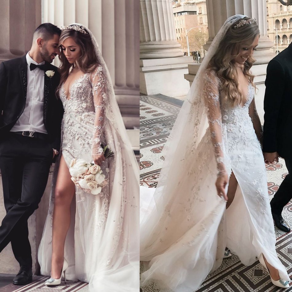 

Overskirts Mermaid Wedding Dresses Lace Floral Appliqued Sweep Train Plus Size Beach Wedding Dress Custom Made Split Country Bridal Gowns, Grape