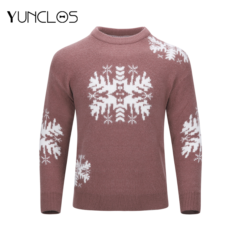 

Hot Selling Men's Circle Collar Christmas Sweater Warm Color Snowflake Print Warm Heart On Winter Men Casual Thick Coat, As shown
