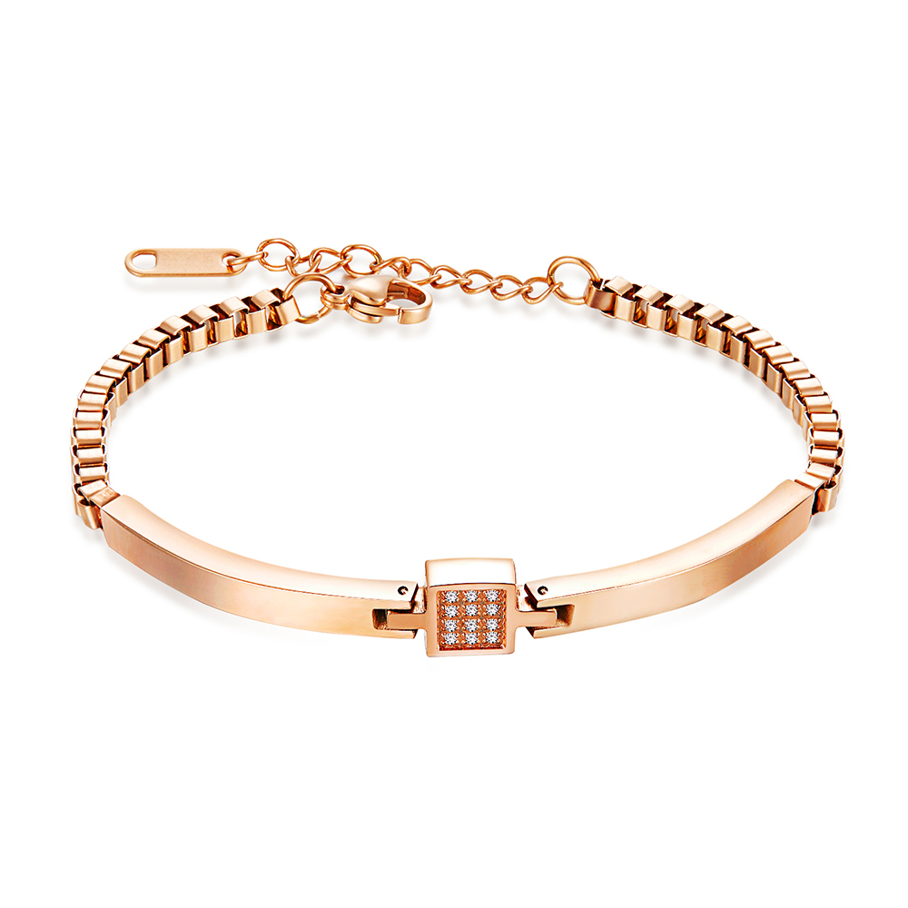 

Charm Square Diamond Stone 316L Stainless Steel Bracelets 14K Gold PlatedTitanium Steel Box Chain Bracelets Women Girl's Gift jewelry