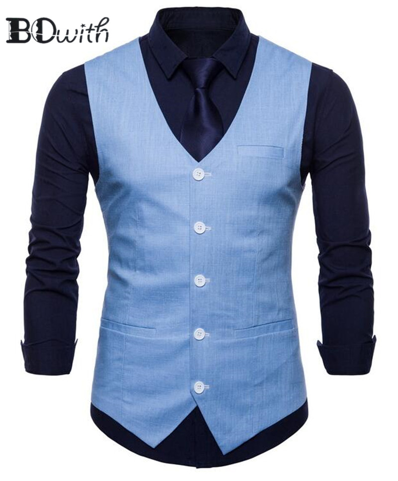 

New Arrival Blue Men's Sleeveless Slim Fit Suit Vest Single Breasted Five Buttons Business Dating Wedding Dress Waistcoat, 002