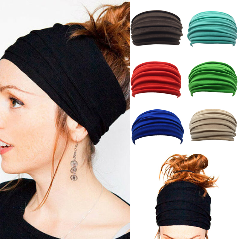 

Women Wide Headband For Sports Workout Running Casual Solid Color Elastic Wide Hair Band Lady Head Wrap Hair Accessories, Beige