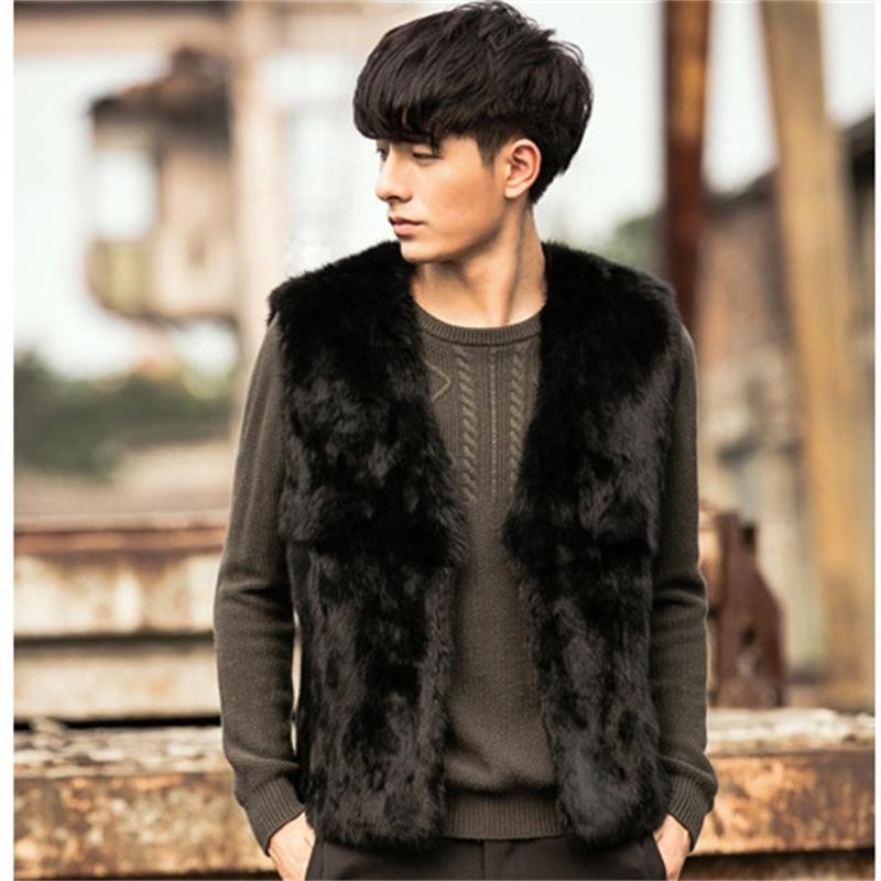 

Best Selling!2016 New Winter Men Faux Fur Vests Thick Warm Coats Black Fashion Leisure Youth Fur Waistcoat Plus Size