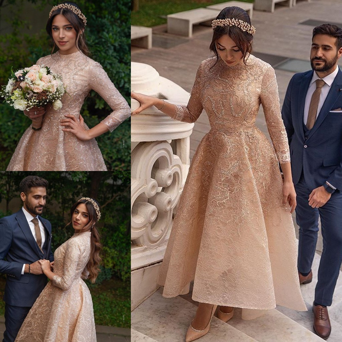 

2020 Fashion Evening Dresses Jewel Long Sleeves Lace Beads Sequins Prom Gowns Custom Made Ankle-Length A Line Special Occasion Dress, Hunter