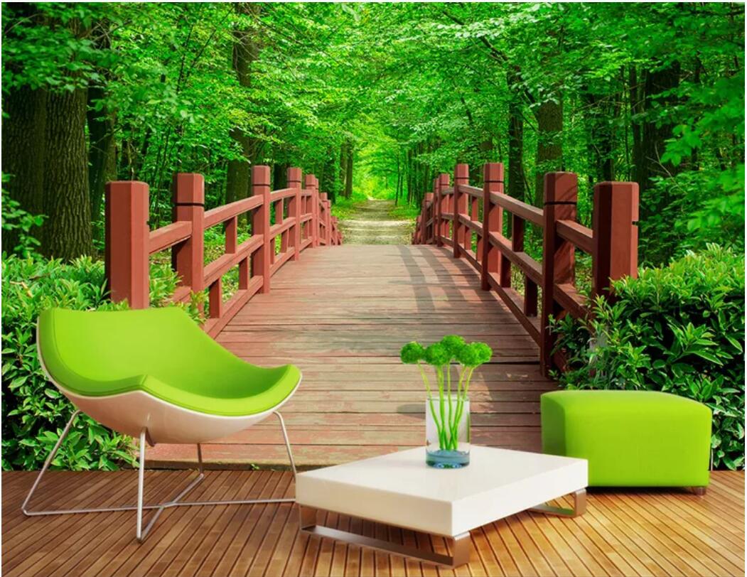 

3d room wallpaper custom photo mural Park wood bridge garden trees landscape background wall background paintingPark wallpaper for walls 3 d, Non-woven fabric