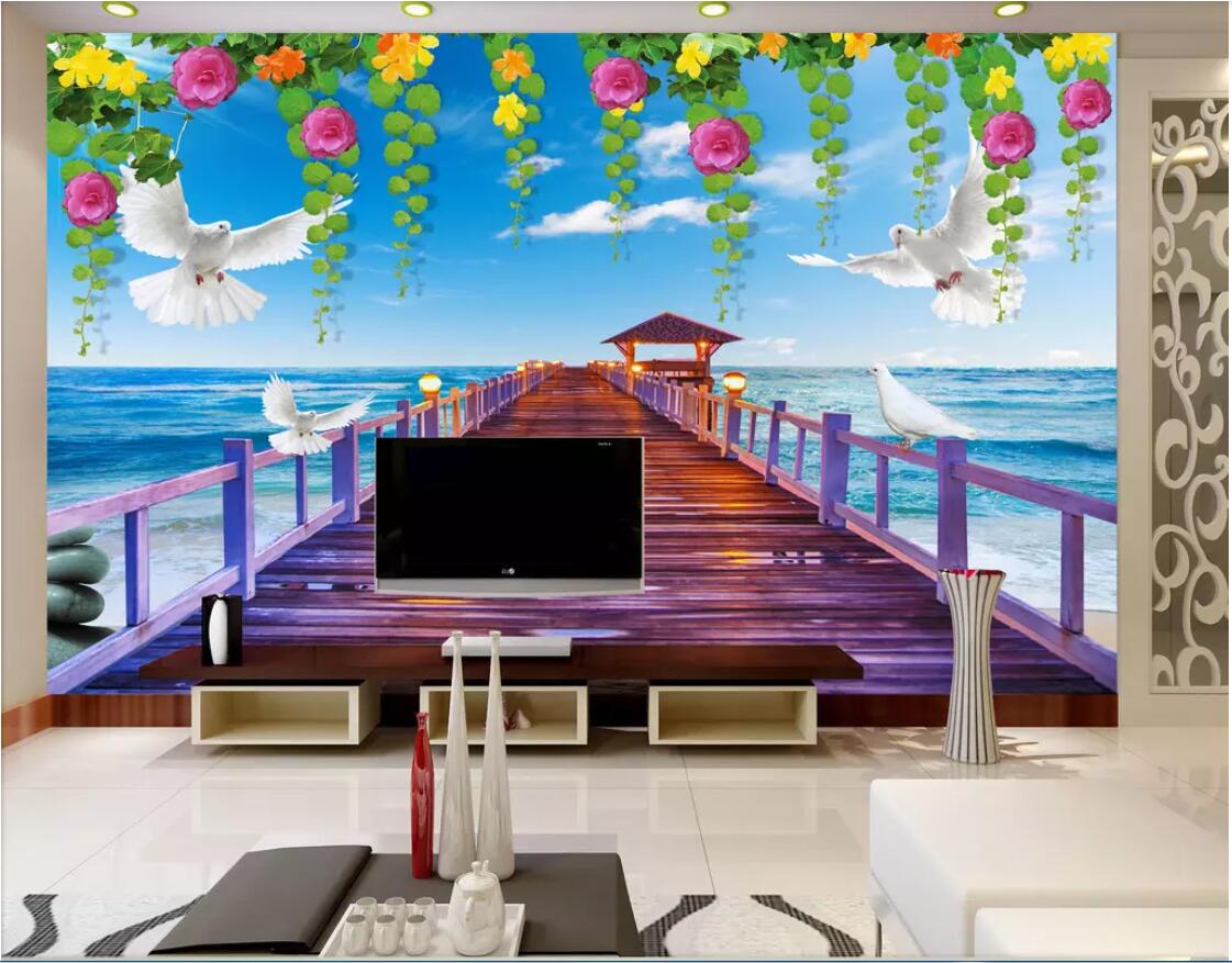 

3d wallpaper custom photo mural Maldives seaside wooden bridge landscape background wall painting material landscape wall tapestry 3d, Pictures show