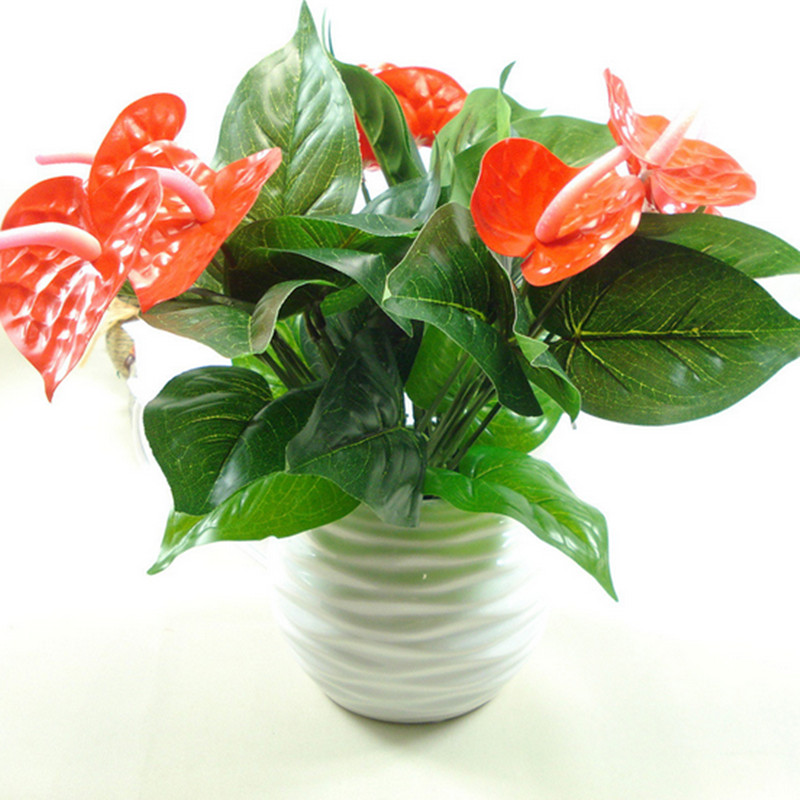 

Anthurium, Green Potted Anthurium Flowers Indoor Green Plants Balcony Office Desktop Artificial Flowers Bonsai, Red