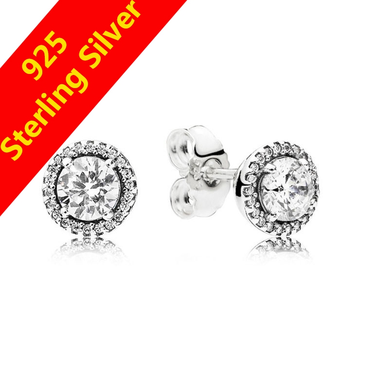 

Wild fashion round stud earrings for Pandora 925 sterling silver with CZ diamond temperament classic elegant ladies earrings with box