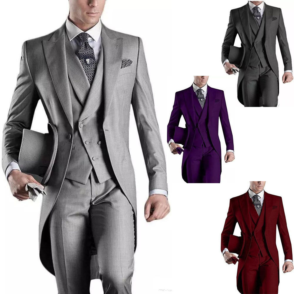 

Custom Made Mens Designer Suits 2019 Peaked Lapel Three Pieces Groom Tuxedos Men's Slim Fit Tailcoats (Jacket+Vest+Pants), Royal blue