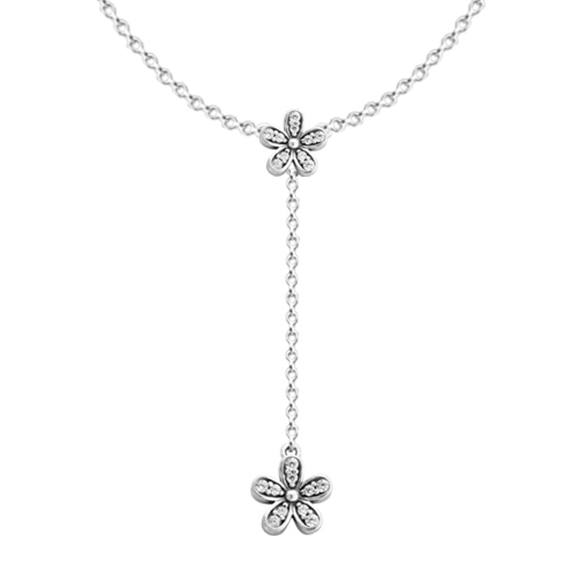 

Clear CZ Daisies Flower Pendant Necklaces Girls 925 Sterling Silver Chain Necklaces for Women Crystal Collier Jewelry