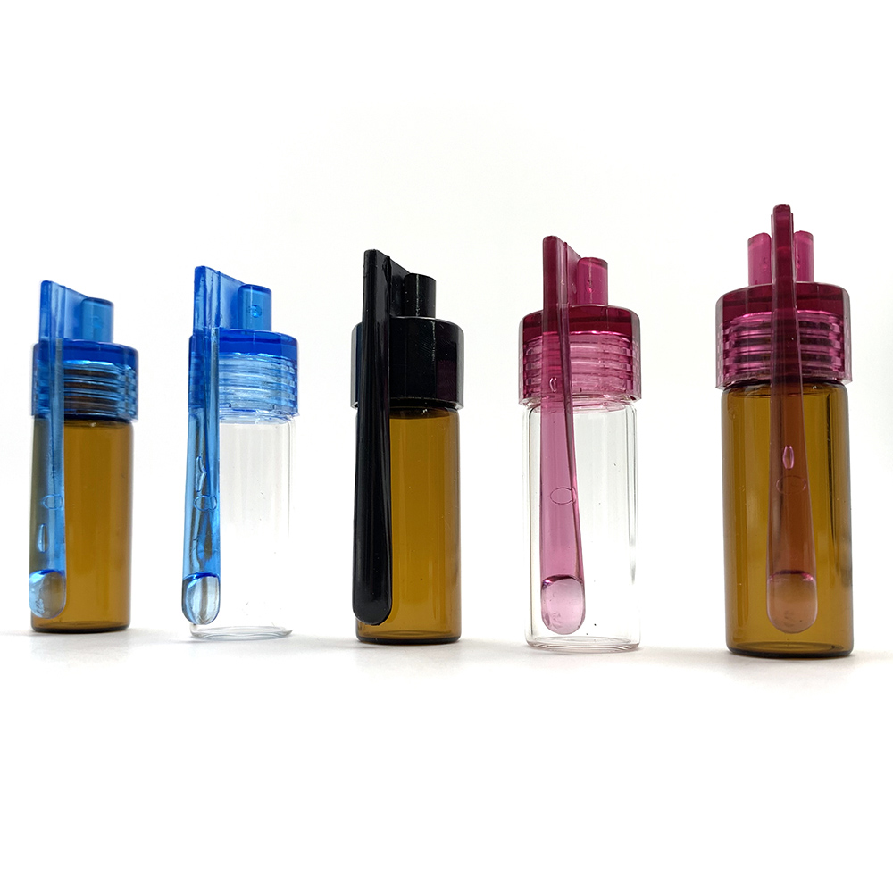 

51mm/36mm Glass Pill Case Smoking Bottle Snuff Snorter Dispenser Bullet Plastic Cap Vial Storage Container Box with Spoon MultiColor tools accessories
