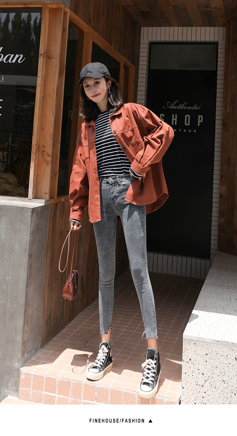 

Gray Spring Of New Type Of Cultivate One'S Morality Show Tall Waist Tight Dress Tide Nine Points Stretch Feet Pants, Grey