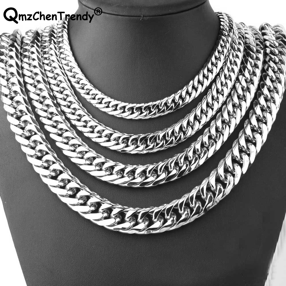 

9mm/11mm/13mm/16mm/19mm/21mm Men Chain Silver Color Stainless Steel Cuban Chain Necklace for Men Curb Cuban Link Hip Hop Jewelry