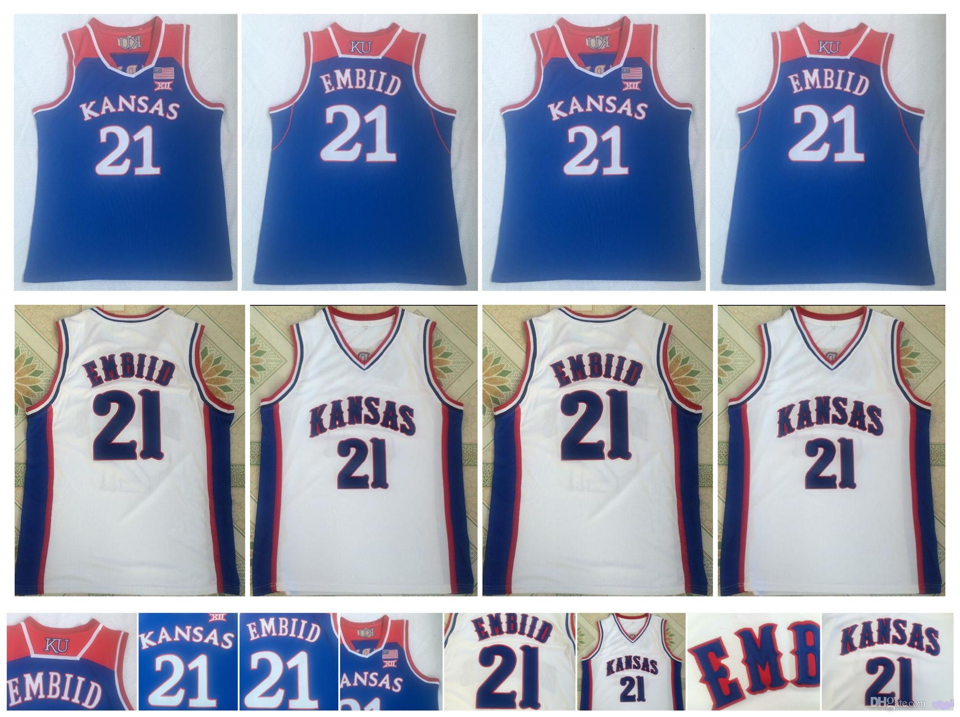 

Joel 21 Embiid Jersey NCAA Kansas Jayhawks College Basketball Jerseys Blue White Sport Shirt Top Quality ! S, Black