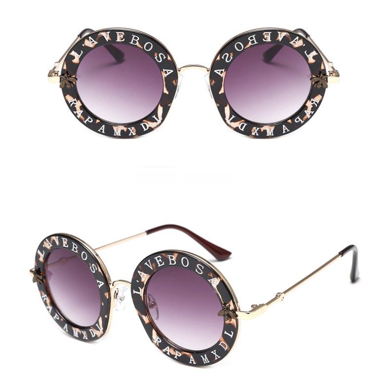 

English Letters Little Bee Round Sunglasses 2019 Men Women Brand Glasses 8697 Designer Fashion Male Female free shipping