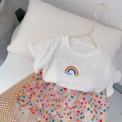 

2020 Summer Girls Dress Suits Girls New Short Sleeve + Skirts Children 2020 Casual Two-piece Child Sweet Lace Sets Children Fashion Cloth, White