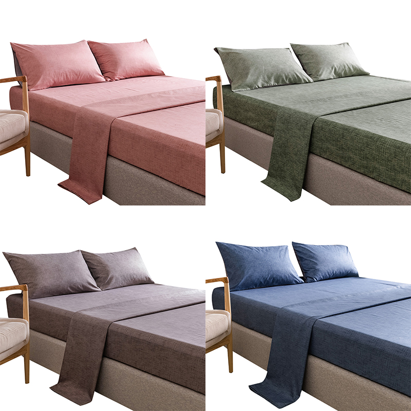 

Fitted Sheet Mattress Cover Solid Color Bedding 100% polyester Linen Bed Sheets With Elastic Band Double Queen Size Bedsheet, Pink