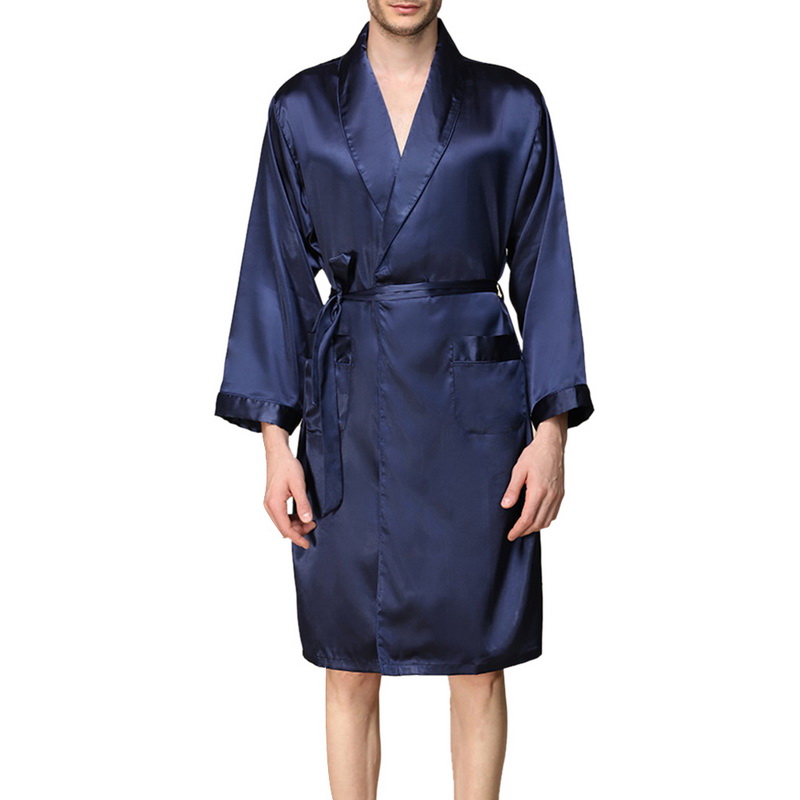 

VERTVIE Male Summer Faux Silk Kimono Robe Men Fashion Solid Bathrobe Sleepwear Pajamas Casual Long Sleeve Cardigan Clothing Robe, C3