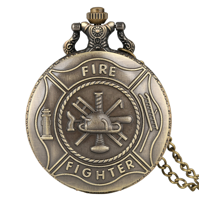 

Bronze Classic Fire Fighter Fireman Hero Analog Quartz Pocket Watch Necklace Chain for Mens Gift Reloj de bolsillo
