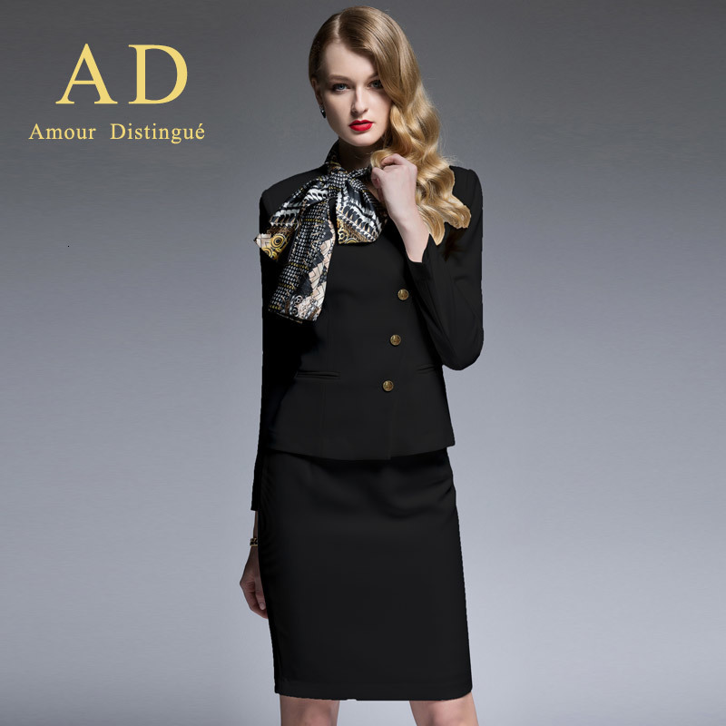 

Dress Suit 2 Two Piece Set Elegant Long Sleeve Blazer Coat High Quality Office Lady Formal Work Wear Outfits Uniform Clothing, Black suit