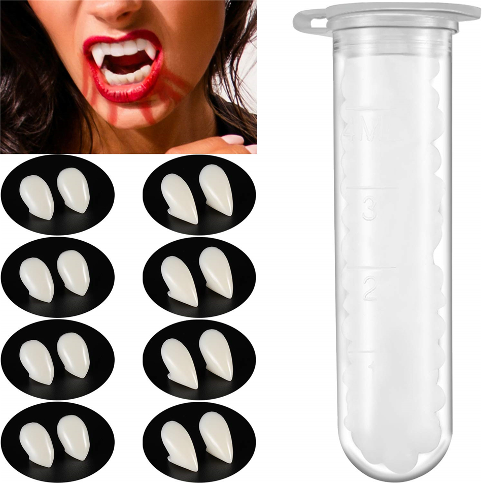 

Vampire Teeth Fangs Dentures Halloween Cosplay Props with Teeth Pellets Adhesive for Halloween Costume Party Favors