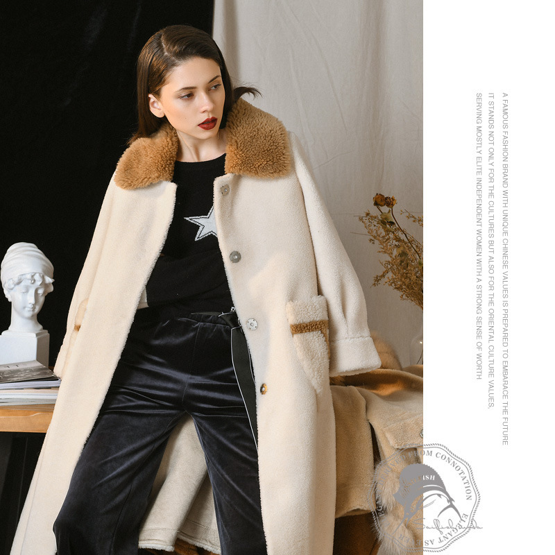 

Winter Sheep Fur Jacket Women Autumn Winter Jacket Korean Fashion Warm Woolen Overcoat Abrigos Mujer Invierno 2020 HYL1868 YY516, Creamy white