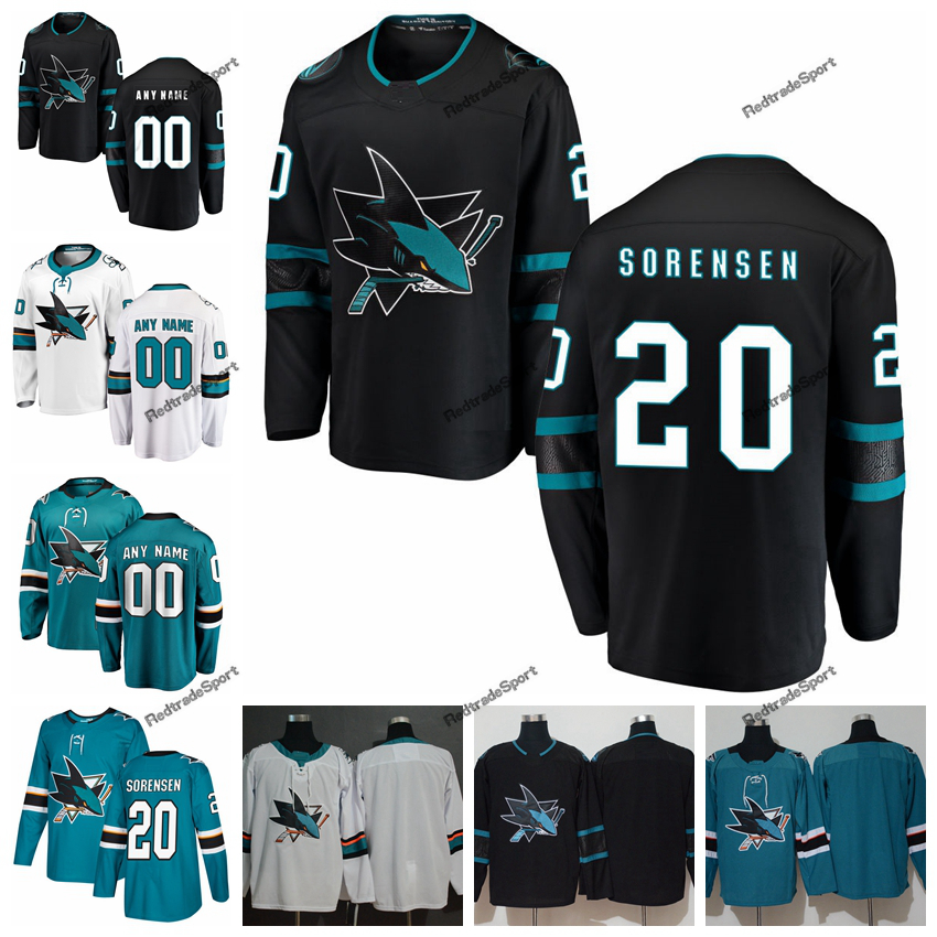 

2019 San Jose Sharks Marcus Sorensen Hockey Jerseys Mens New Alternate Black #20 Marcus Sorensen Stitched Jerseys Customize Name Number