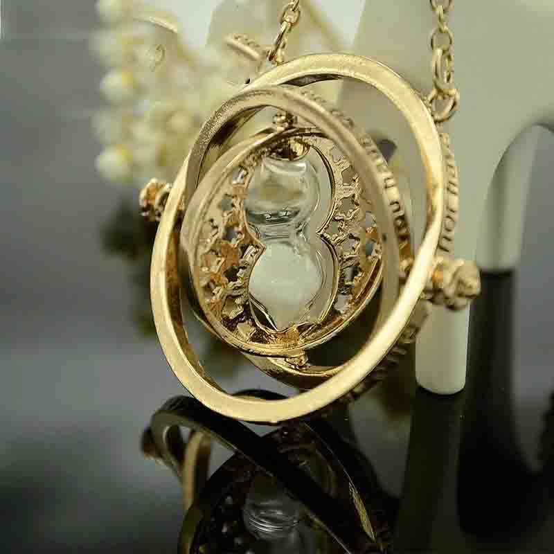 

Harry Time Reversal Hourglass Necklace 360 degree rotatable Time Converter Magic Potter Pendant gifts for kids Movie Fan Pendant Necklace, As picture