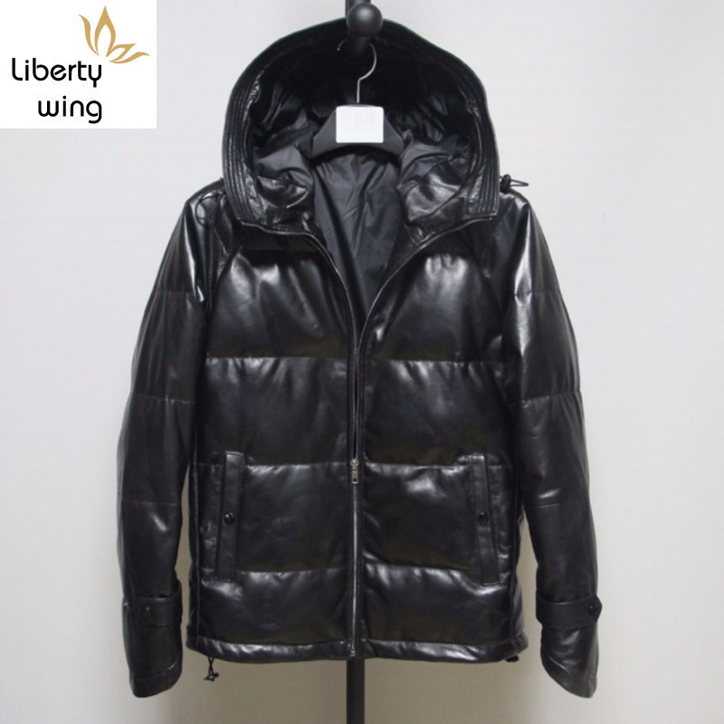 

Luxury Winter Thick Warm White Duck Down Sheepskin Coat Men Windproof Designer Brand Slim Hooded Outerwear Plus Size 5XL, Black