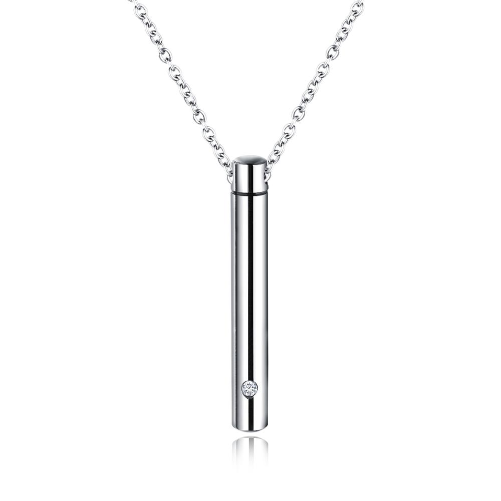 

Fashion silver love jewelry simple cylindrical pet urn box pendant unisex rose gold stainless steel perfume bottle necklace gift