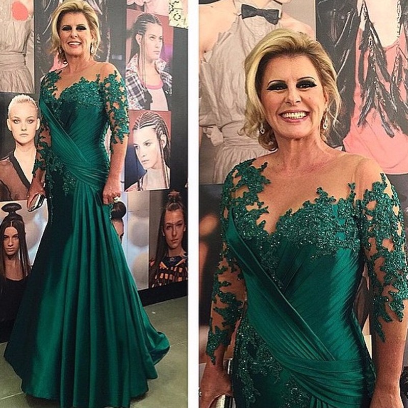 Hunter Green Mère de la mariée Robes Mermaid manches longues Appliques perlé longues robe de soirée de mariée robe mère pour mariage