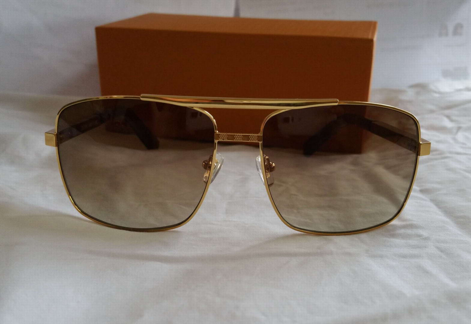 

Attitude Sunglasses Square Metal Gold Frame Brown Shades 59mm Glasses Eye Wear Pilot Men Sunglasses with box