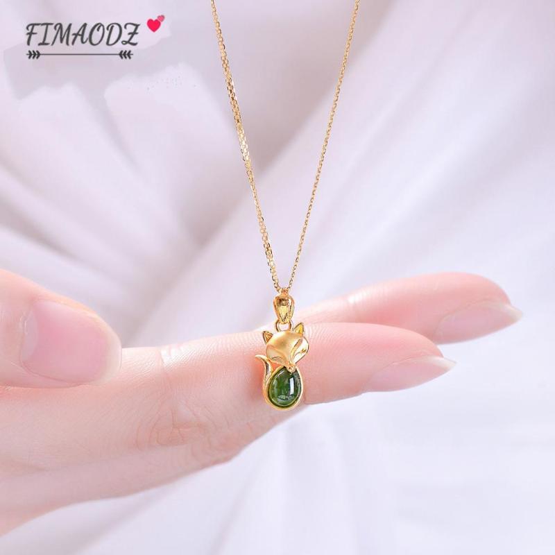 

FIMAODZ Trendy Necklace Green Gem Gold Color Animal Pendant Sweater Chain Necklaces For Women Delicate Jewelry