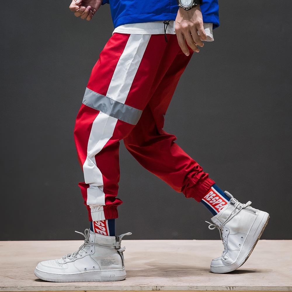 

Side Stripe Track Jogger Pants Men 2019 Reflective Label Track Harem Pants Homme Streetwear Male HipHop, Black