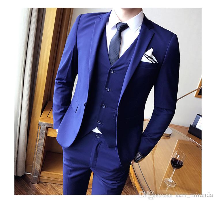 

New Arrivals One Buttons Royal Blue Groom Tuxedos Peak Lapel Groomsmen Best Man Suits Mens Wedding Suits (Jacket+Pants+Vest+Tie), Ivory