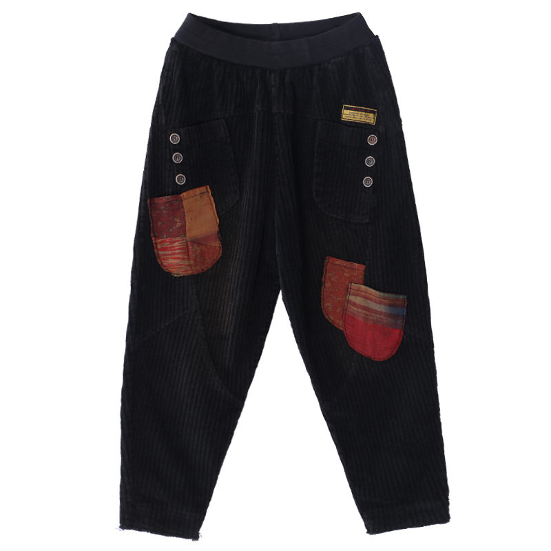 Mens Vintage Baggy Pants Womens Patchwork Casual Corduroy Hip Hop Elastic Trousers Tide Loose Male Streetwear