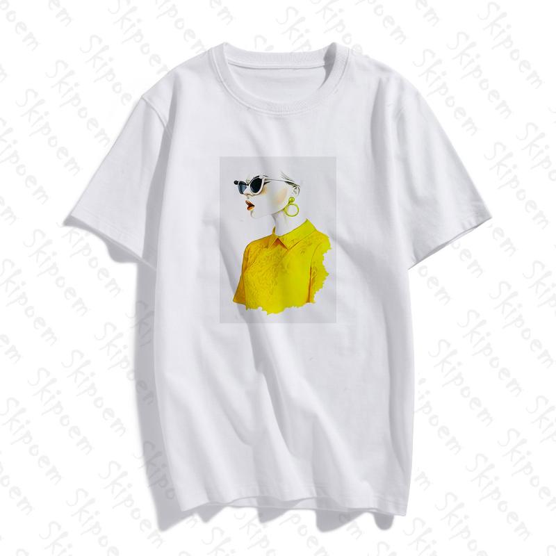 

New Fashion Funny Cotton T shirt Fashion Nordic Cartoon Girl Simple Artwork Print Short Sleeve Tops & Tees Brand Female T-Shirt
