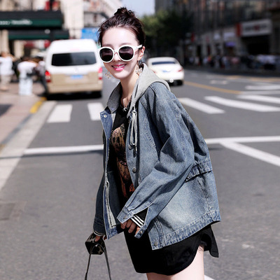 

women korean style embroidery patch denim bomber jacket coat long sleeve pockets casual outwear casual coats ladies punk outwear top capa, Blue