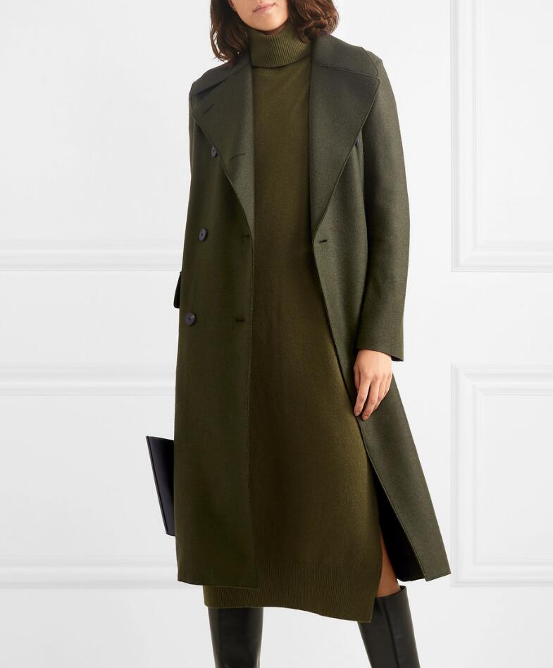

2019 new Autumn Winter Women Solid Cassic Simple Woolen Long Coat Double breasted Female Outerwear manteau femme r1725, Army green