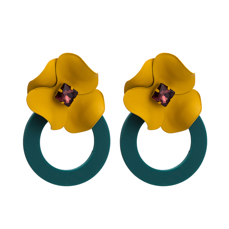 

3 colors korean design hit color big flower shape dual use painting acrylic stone stud earrings fashion jewelry for women