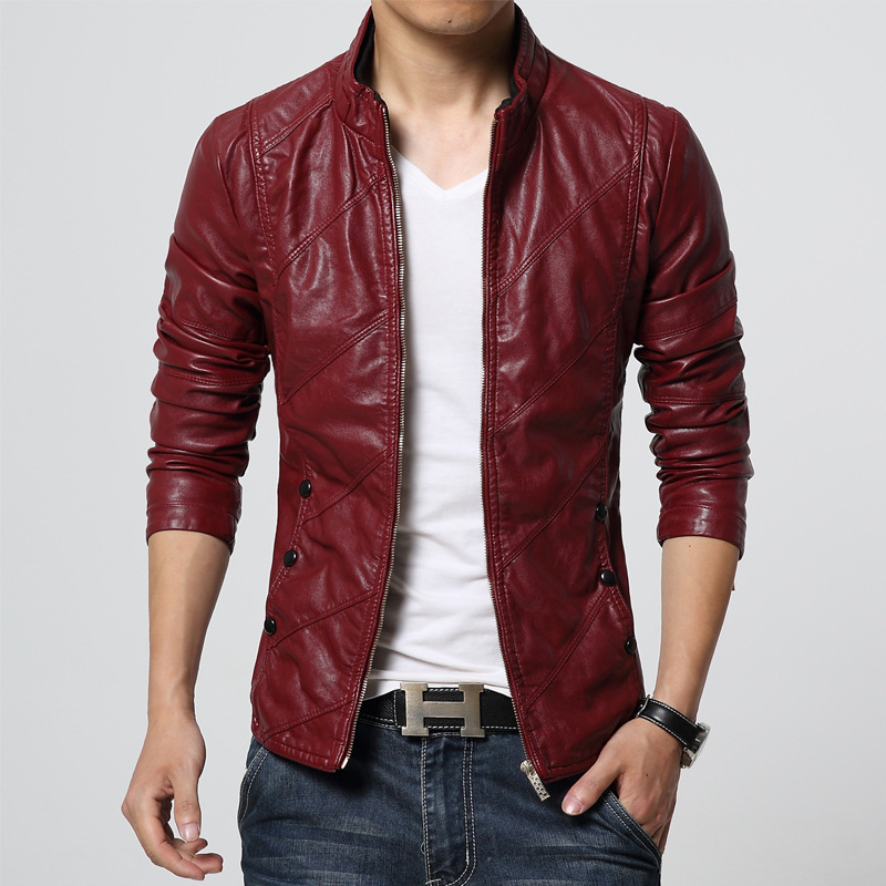

5023 men's PU leather casual leather jacket large Korean version slim men's spring and autumn coat top wholesale, Black