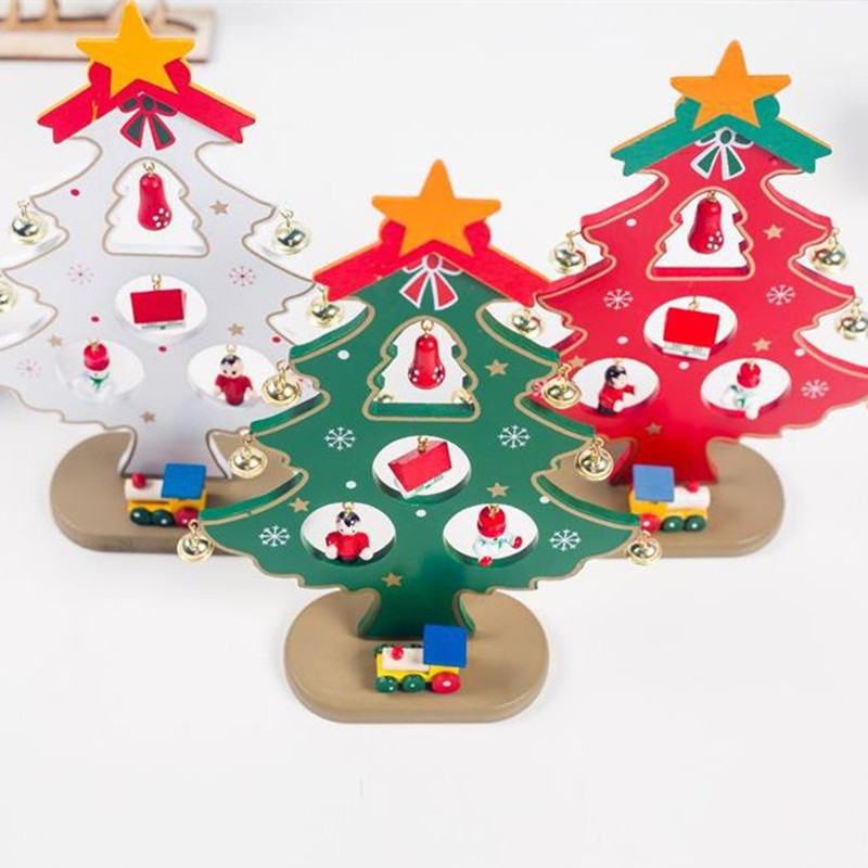 

New Year Creative DIY Crafts Wooden Christmas Tree Decoration for Home Navidad Jingle Bells Ornament Xmas Tree Table Desk Decor