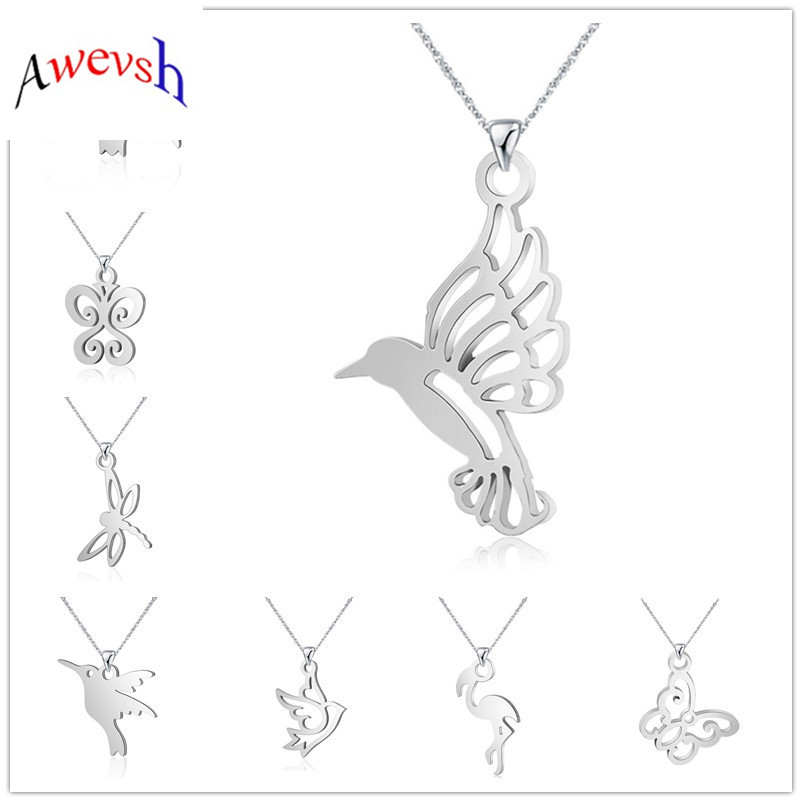 

Awevsh Fashion butterfly bat bird Animal collar dragonfly butterfly flower necklaces Vintage COLLAR PENDANT women friend gift