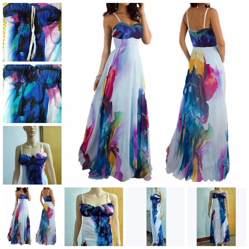 

Europe United States sexy fine sling halter sleeveless digital printing evening dress,S ~ ,support mixed batch, Picture color